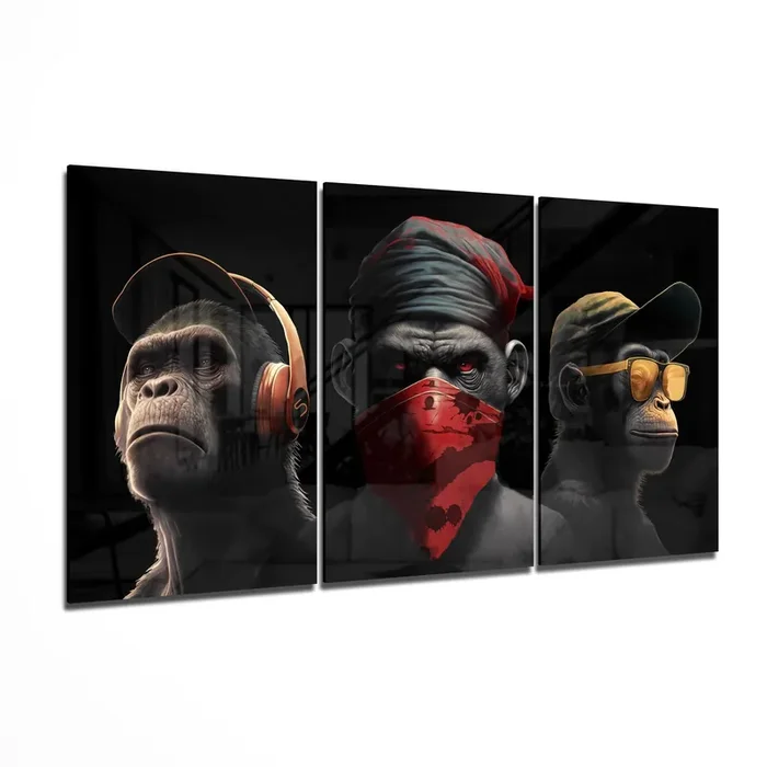 3 Wise Monkeys Mega Glass Wall Art – 55 » x 28.5 «