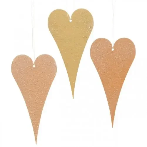 Adorno colgante deco corazones para colgar naranja/amarillo 15cm 6uds