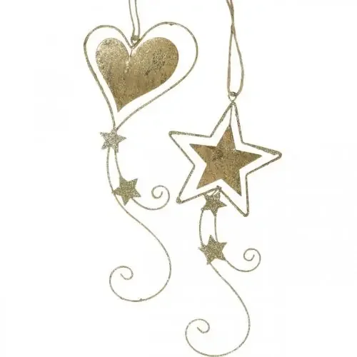 Adorno navideño colgante navidad corazón dorado estrella 4pcs