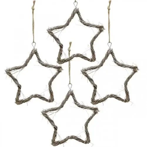 Adorno navideño estrella olmo estrellas para colgar blanco lavado 20cm 4uds