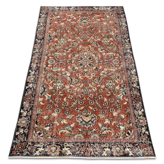 Alfombra de lana ANUDADA A MANO Vintage 10181, marco, flores – terracota / verde