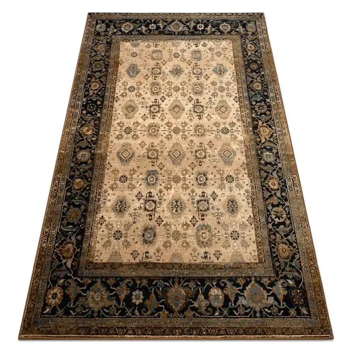 Alfombra de lana OMEGA AVILA Ornamento marco coñac marrón