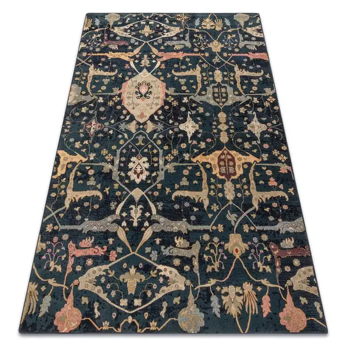 Alfombra de lana POLONIA Persej oriental azul oscuro