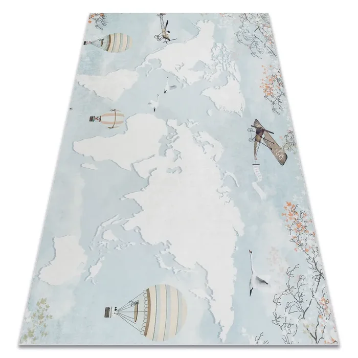 Alfombra lavable BAMBINO 1163 mapamundi, mundo para niños antideslizante – azul