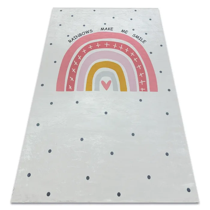 Alfombra lavable BAMBINO 47810 Arcoiris, puntos para niños antideslizante – blanco / rosado
