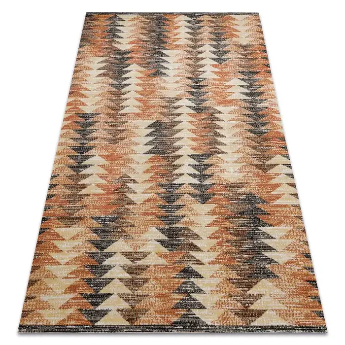 Alfombra moderna MUNDO D5781 triangulos 3D exterior naranja / beige