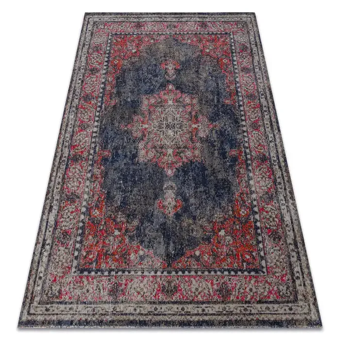 Alfombra moderna MUNDO E0551 ornamento, marco vintage exterior rojo / negro