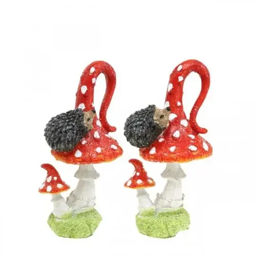 Amanita muscaria con decoración de erizo decoración de otoño de setas H14cm 2 piezas