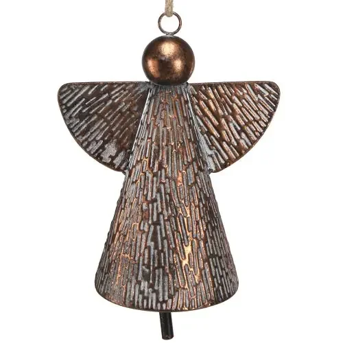 Ángel decorativo campana de metal bronce blanco natural 21×13,5x24cm