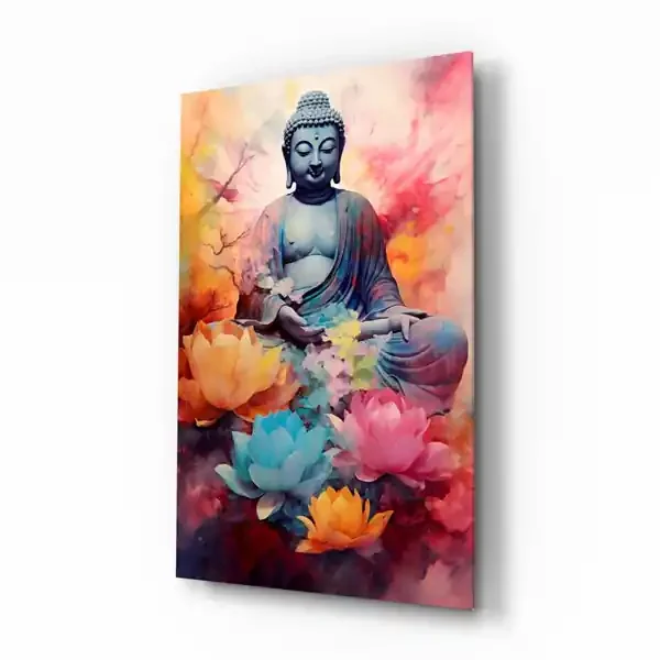 Arte de pared de vidrio de Buddha Collezione di designer – 72×46 cm