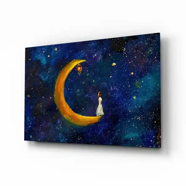 Arte de pared de vidrio de Casa de luna – 72×46 cm