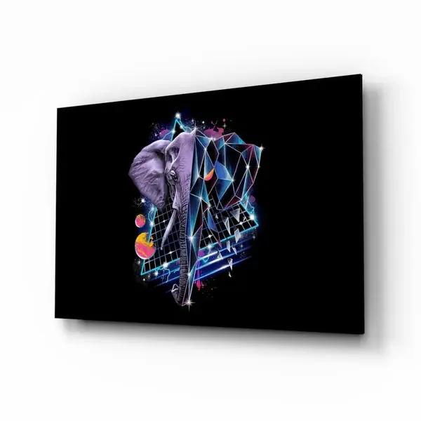 Arte de pared de vidrio de Elefante de diamantes – 72×46 cm