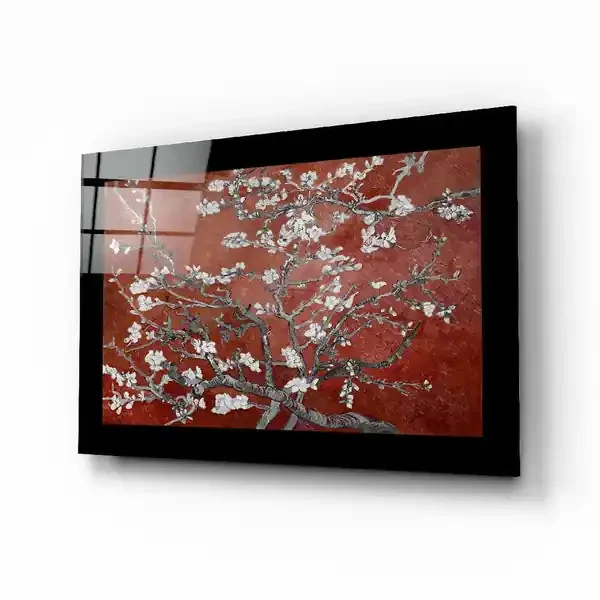 Arte de pared de vidrio de Flores de almendras marrón – 72×46 cm