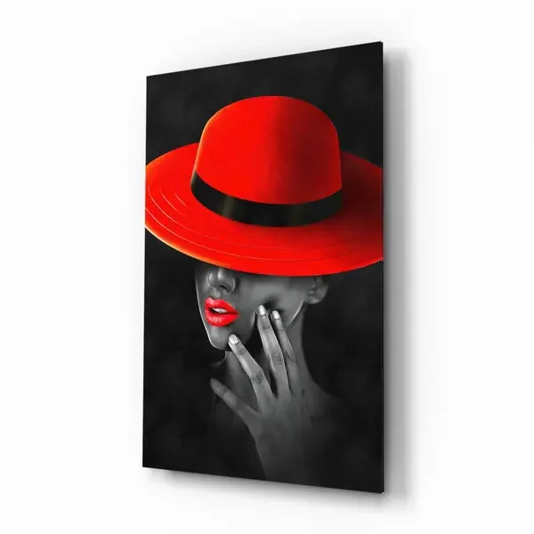 Arte de pared de vidrio de sombrero rojo – 72×46 cm
