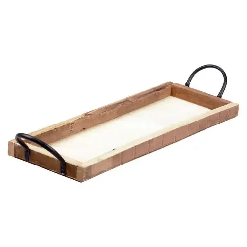 Bandeja de madera con asas, bandeja decorativa, oblonga, natural, 50×19×3cm