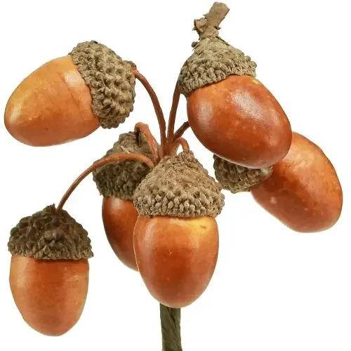 Bellotas artificiales sobre alambre para decoración de corona de otoño, 3 cm, 6 unidades