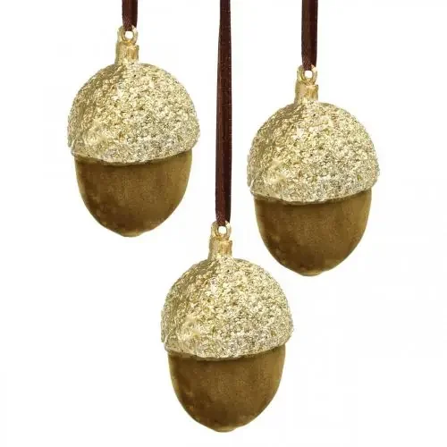 Bellotas para colgar, Adviento, decoración de árbol, decoración de otoño H6,5cm Ø4cm 6 uds.