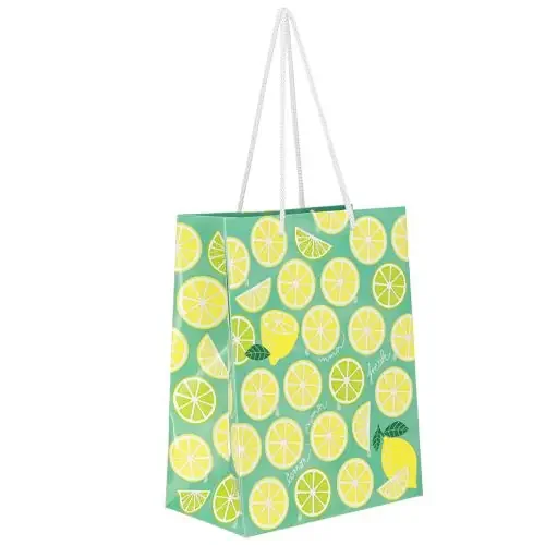Bolsa de regalo con asas Motivo limones Papel 18×10×23cm 2uds