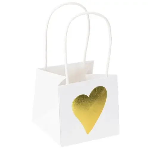 Bolsas de regalo con asas papel oro blanco 8,5×8,5×8cm 12uds