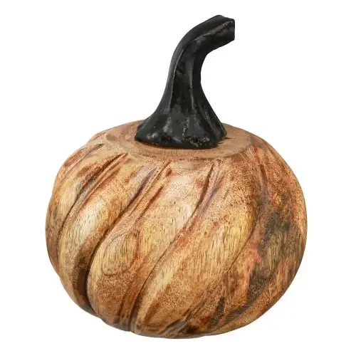 Calabaza de madera con mango de metal negro natural Ø9,5cm H11cm