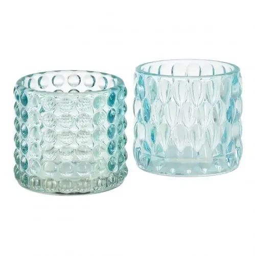 Candelita de cristal farol de cristal tintado azul claro Ø9,5cm H9cm 2ud