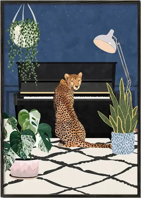 Cheetah plays the piano – Poster / 8 » x 12 » in / No
