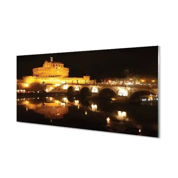 Cuadro de cristal Roma río de puente noche