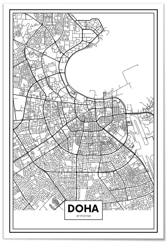 Cuadro Mapa Doha – Metal / 21 x 30 cm