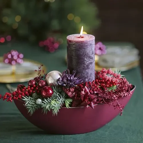 Cuenco moderno en forma de media luna rojo oscuro de plástico 39 cm – versátil para decoración – 2 piezas