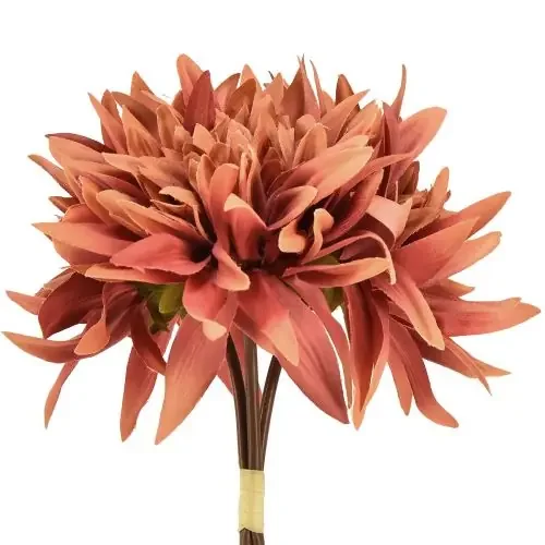 Dalias artificiales flores de color marrón rojizo Ø15cm L28cm 3 piezas