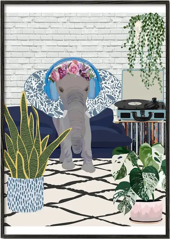 Elephant music headphones – Poster / 8 » x 12 » in / No
