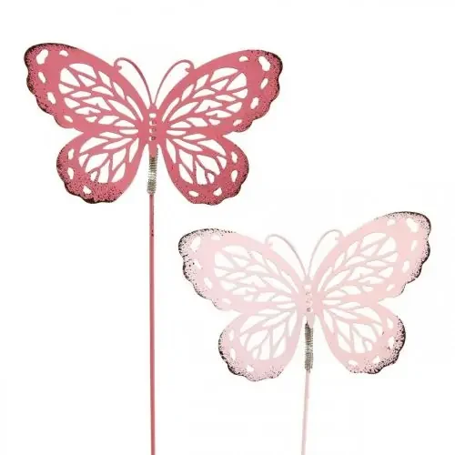 Estaca de jardín mariposa metal rosa Al. 30 cm 6 uds.
