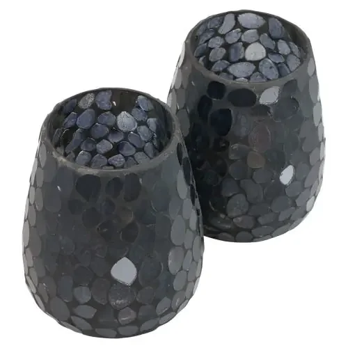 Farol portavelas navideño negro Ø11cm 2uds