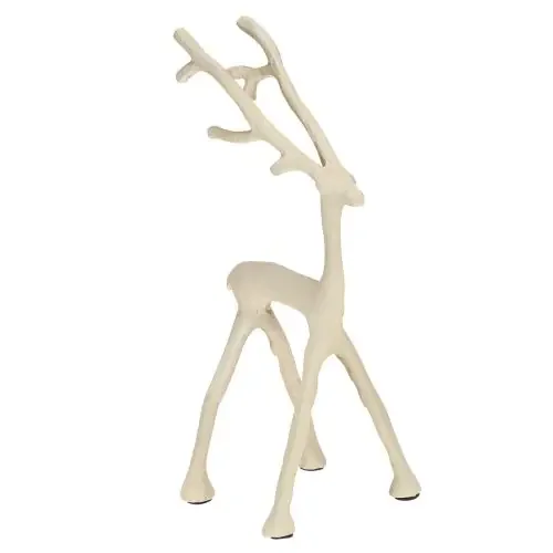 Figura de ciervo decorativa de reno, metal, arcilla gris, óptica, altura 27,5 cm.