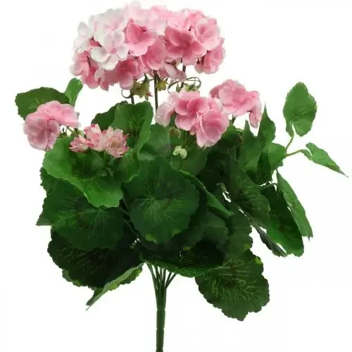 Flor artificial de geranio Arbusto de geranio rosa artificial 7 flores Al.38cm
