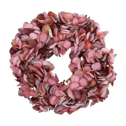 Flores artificiales decoración corona de hortensias artificial rosa viejo Ø26cm