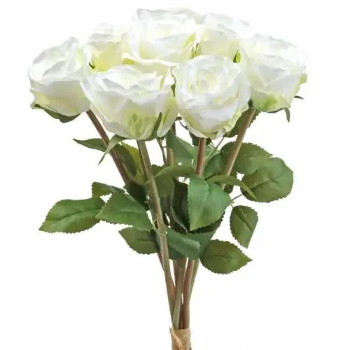 Flores decorativas de seda rosa en ramo crema 36cm 8 piezas