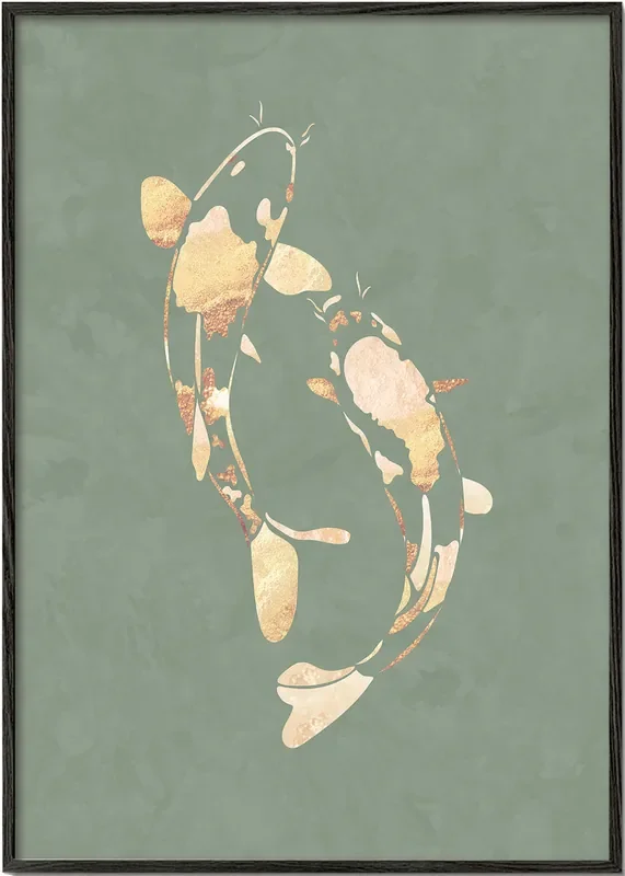 Gold Koi Fish sage green 1 – Poster / 8 » x 12 » in / No