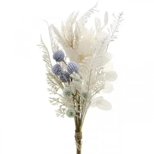 Hoja de plata globo cardo helecho flores artificiales crema 56cm manojo