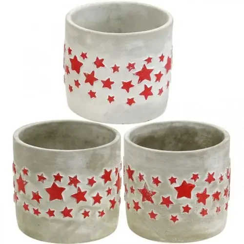 Jardinera con estrellas, decoración cerámica, aspecto cemento, jardinera navideña Ø12,5cm H11cm 3ud