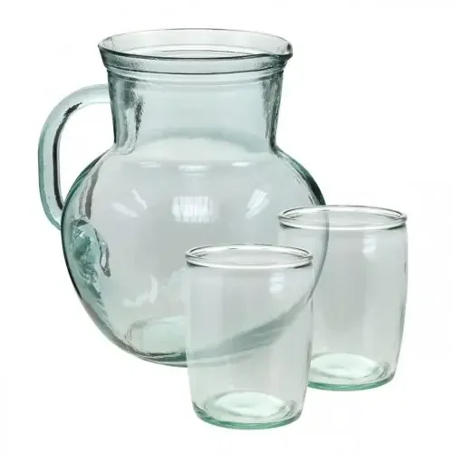 Jarra de vidrio con vasos para beber, juego de bebidas para servir transparente azulado H20cm/11.5cm 5 piezas