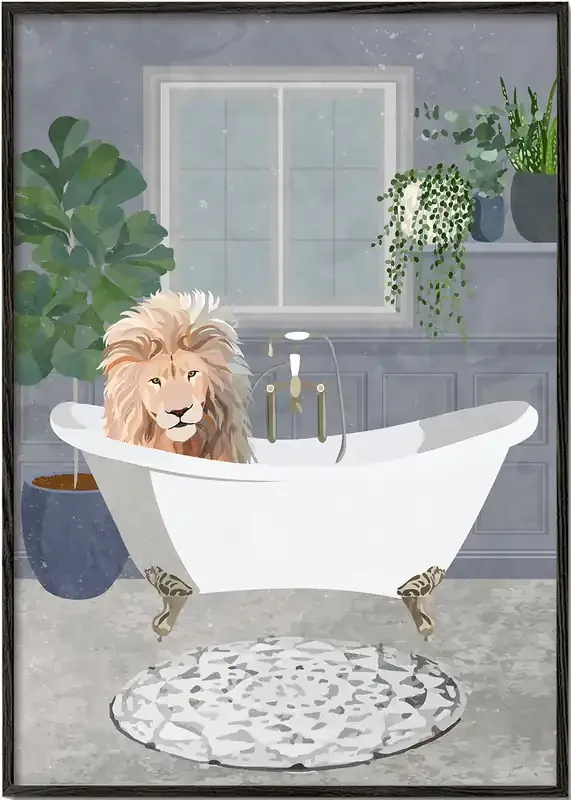 Lion takes a bath – Poster / 8 » x 12 » in / No