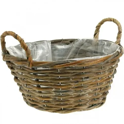 Macetero, cesta con asas Shabby Chic Natural, blanco lavado Al 14 cm Ø 30 cm