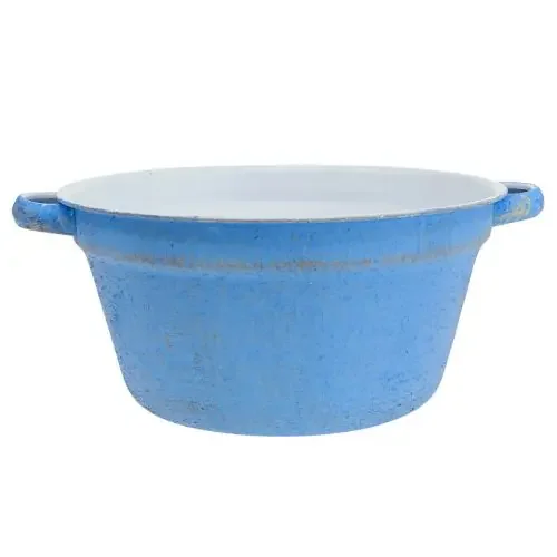 Macetero decorativo de metal azul con decoración shabby Ø21cm H10,5cm