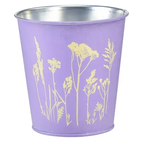 Macetero macetero de metal flores violetas Ø10cm H10,5cm