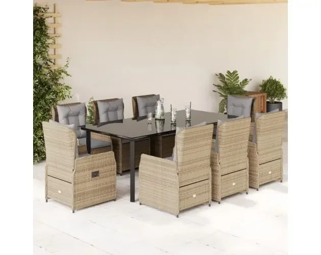 Must-Have vidaXL set comedor de jardín 9 pzas con cojines ratán sintético beige | Brico Depôt