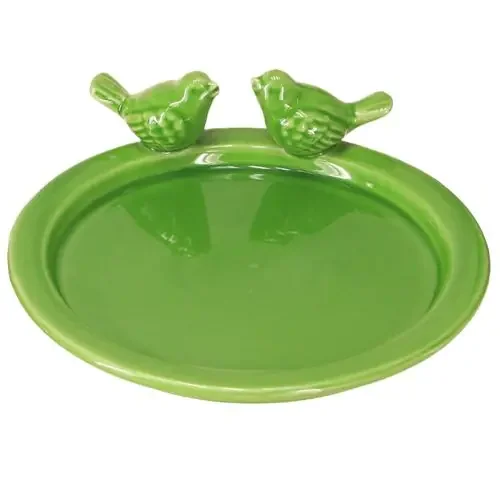 Plato decorativo baño pájaros mesa decoración cerámica verde Ø20,5cm 2uds