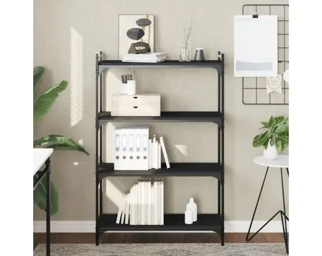 Popolare Librería de 4 estantes madera de ingeniería negro 80x30x120 cm | Brico Depôt