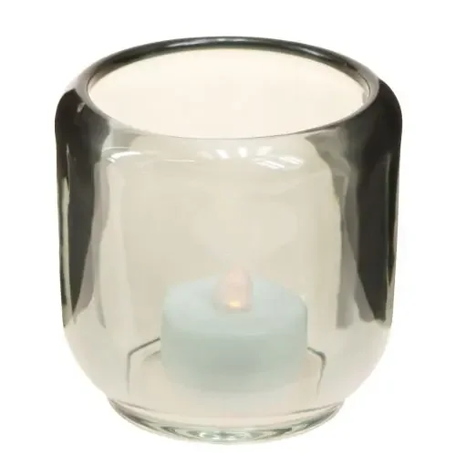 Portavelas de cristal con decoración de ranuras en gris, 8 cm, 6 unidades