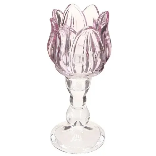 Portavelas de cristal con forma de tulipán, color morado, diámetro 7 cm, altura 16 cm, 2 unidades